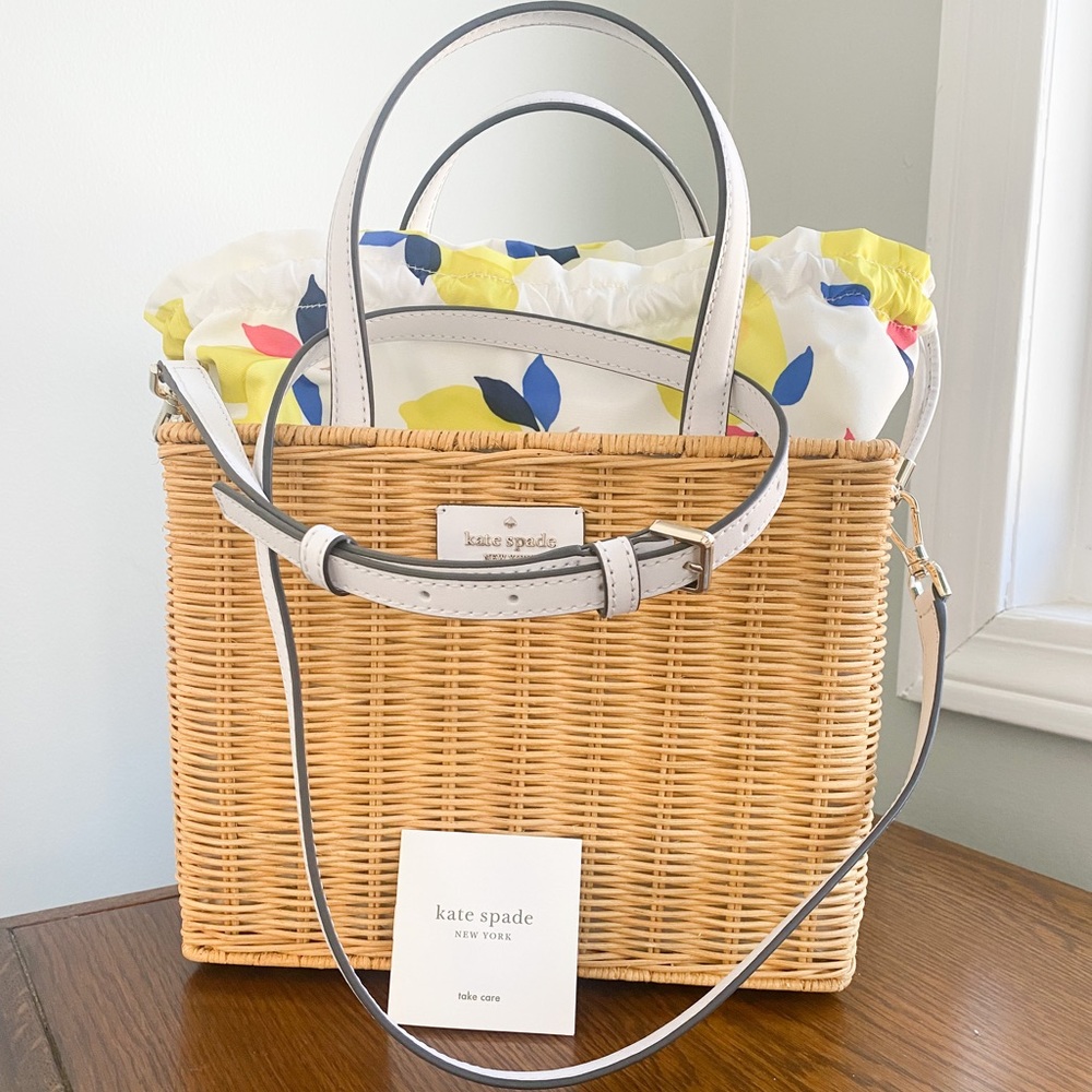 NWOT Kate Spade Sam Wicker Medium Satchel Bag, Lemon Zest